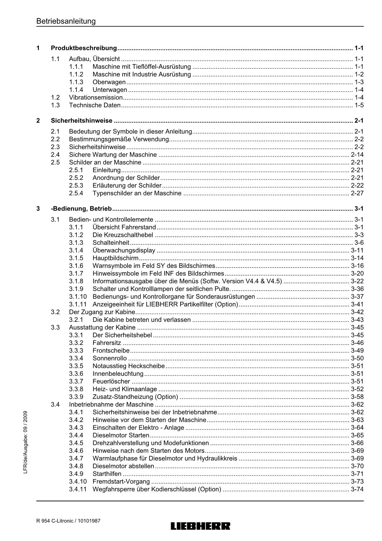 Liebherr R954 C Litronic Hydraulikbagger Betriebsanleitung ser 23166