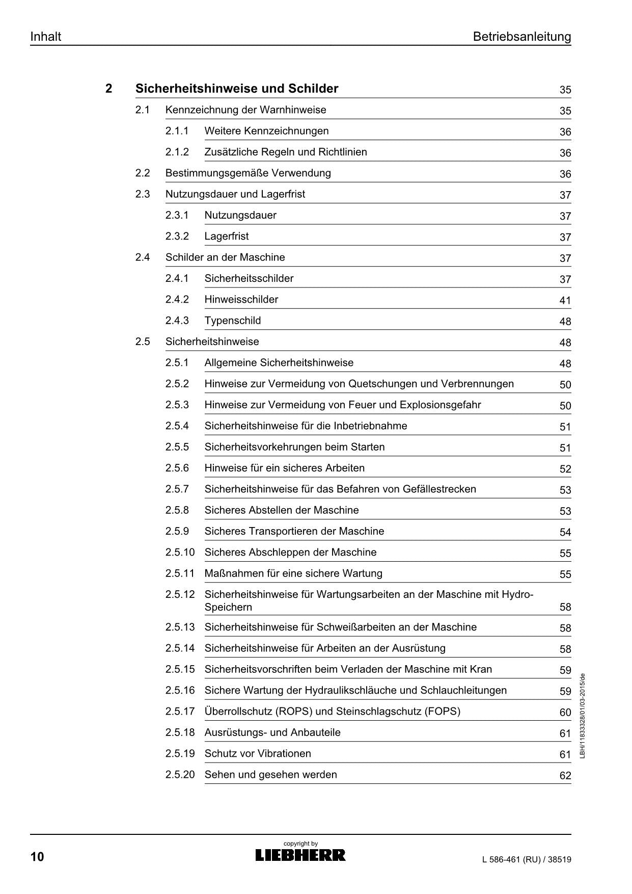 Liebherr L586 RU Radlader Betriebsanleitung ser 38519 11833328
