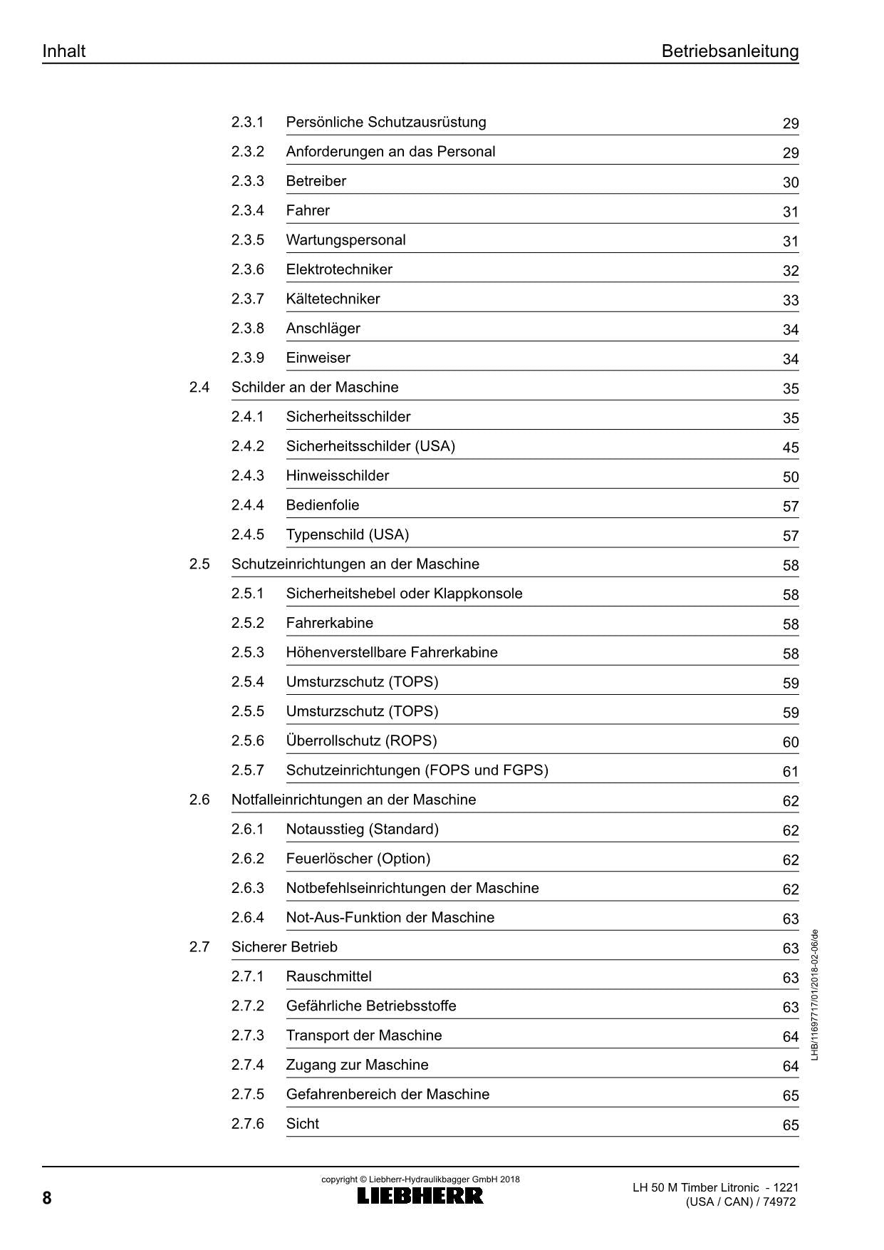 Liebherr LH50 M TimbeRLitronic Materialumschlaggerät Betriebsanleitung 1221 USA