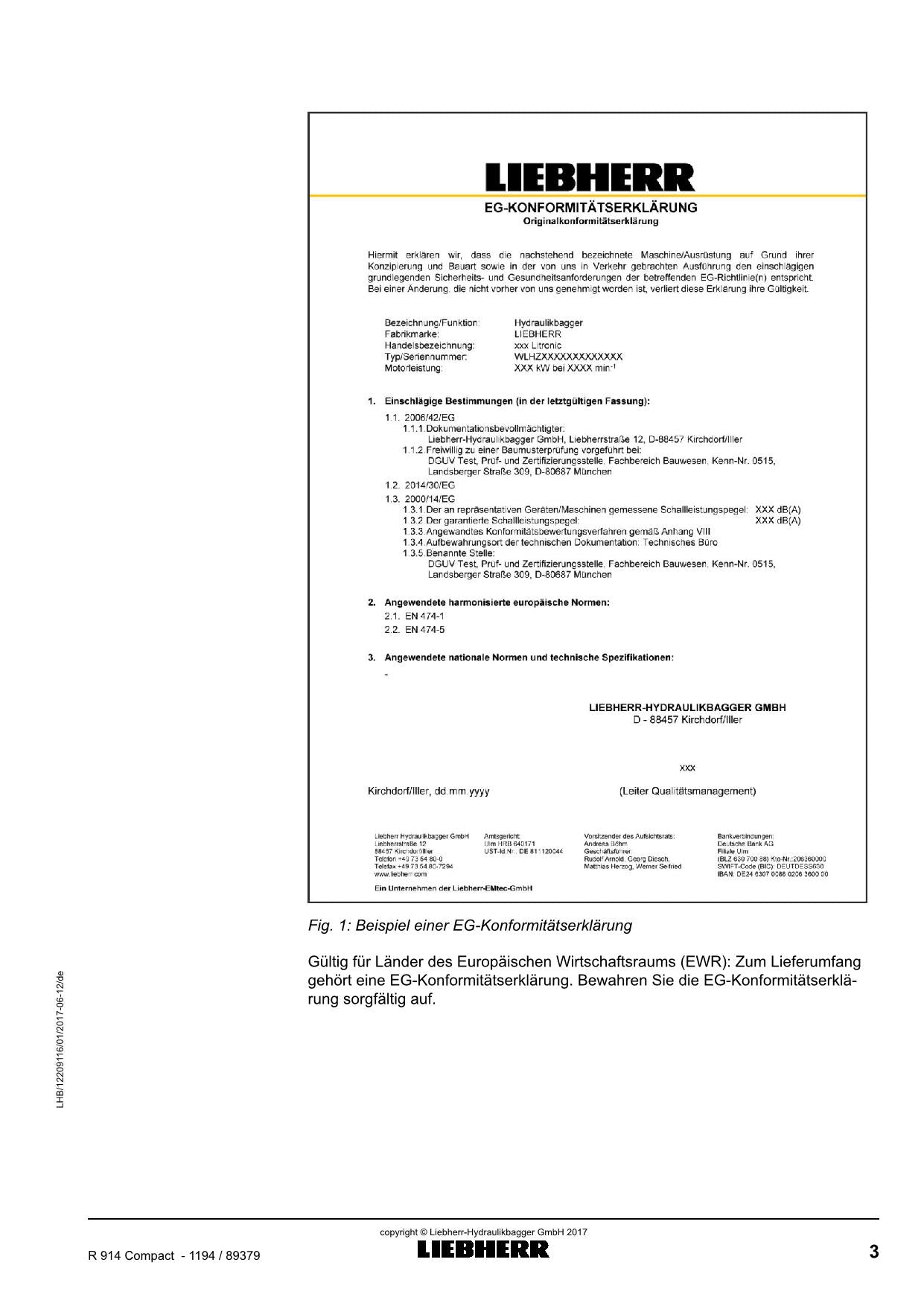 Liebherr R914 Compact 1194 Hydraulikbagger Manuel d'instructions