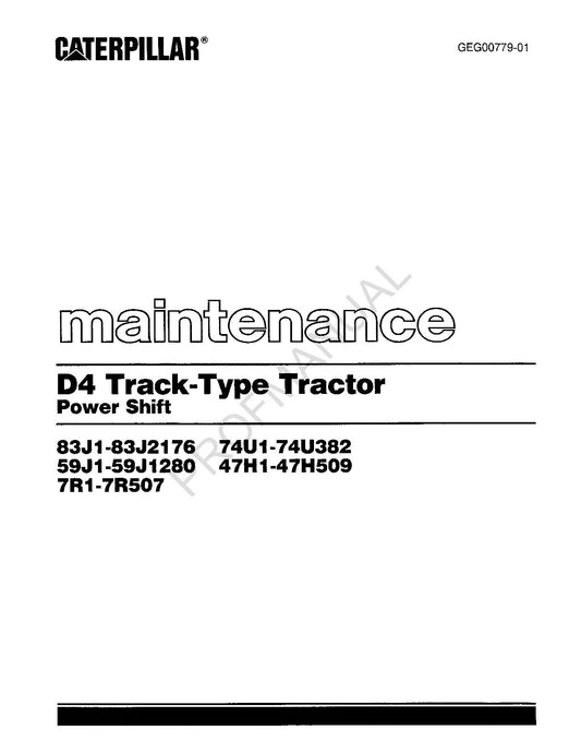 Caterpillar D4 Track Type Tractor Power Shift Maintenance Manual