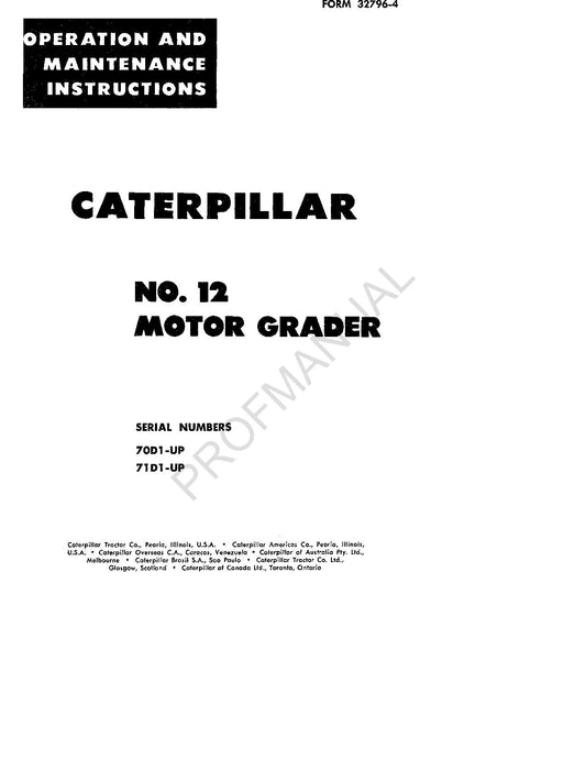 Manuel d'entretien de l'opérateur de la niveleuse Caterpillar 12 00032796FR-US