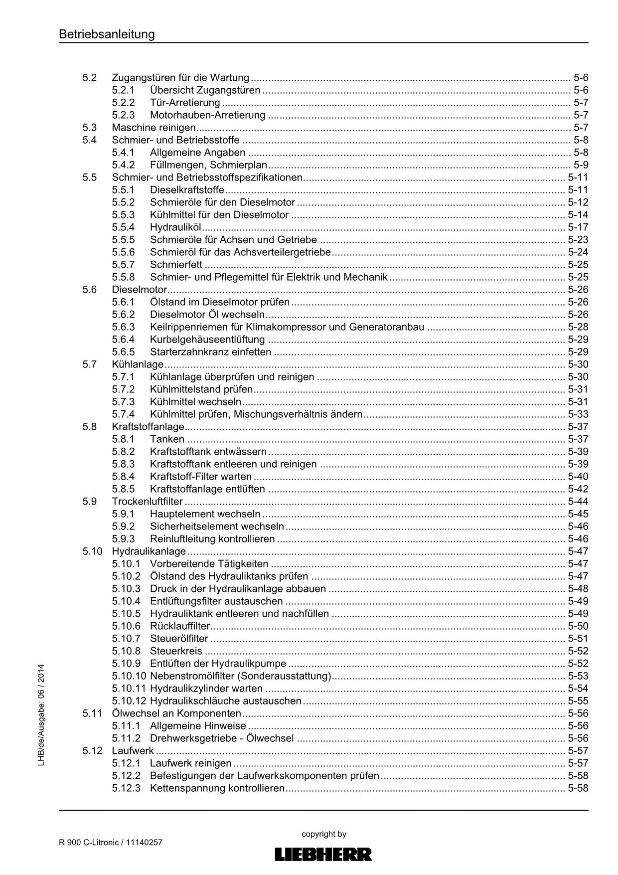 Liebherr R900 C-Litronic Hydraulikbagger Betriebsanleitung Seriell 57270
