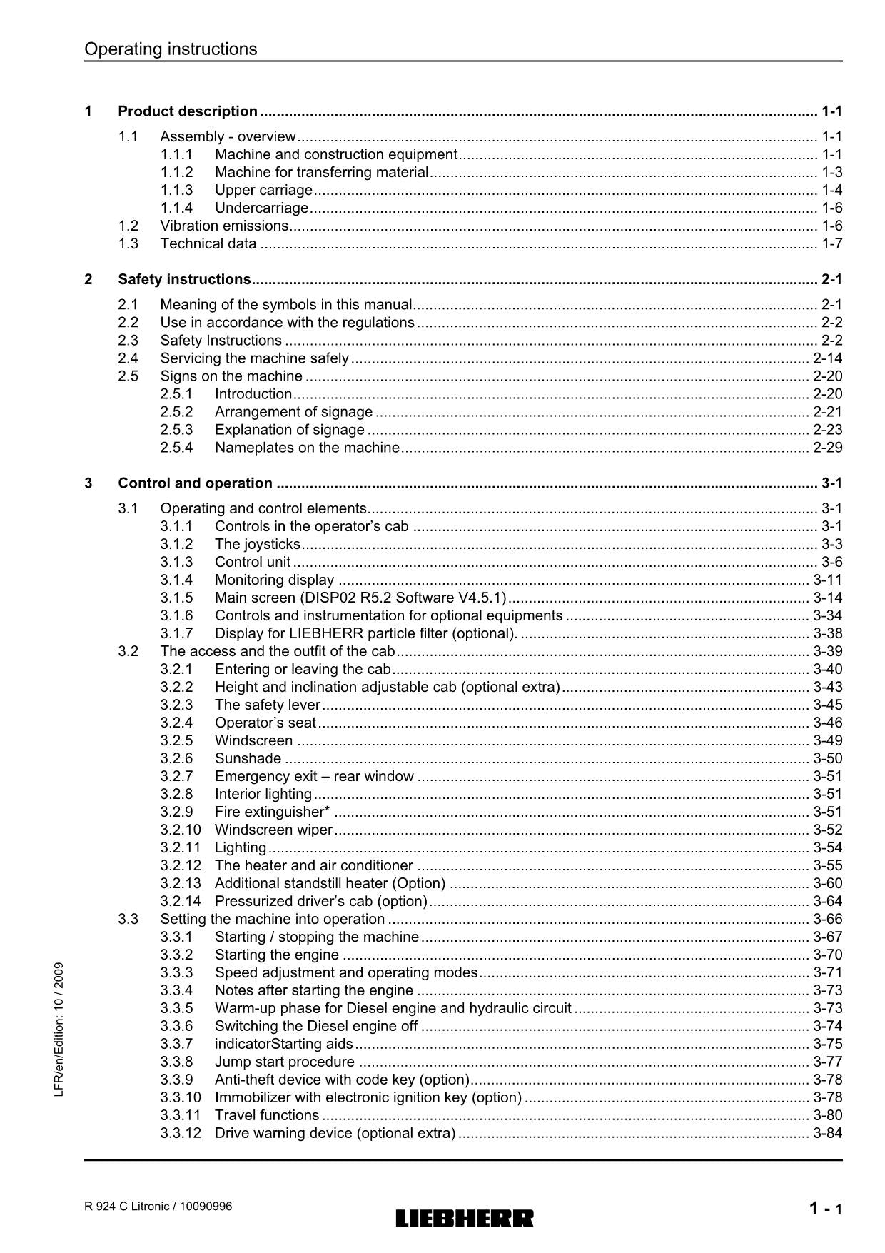 Liebherr R924 C Litronic Excavator Operators manual serial 2308