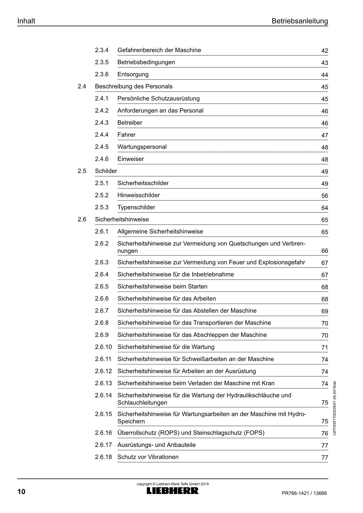 Liebherr PR766 Planierraupe Betriebsanleitung ser 13666