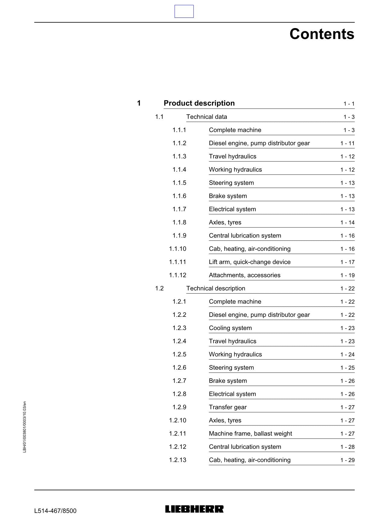 Liebherr L514 Stereo Wheel Loader Operators manual