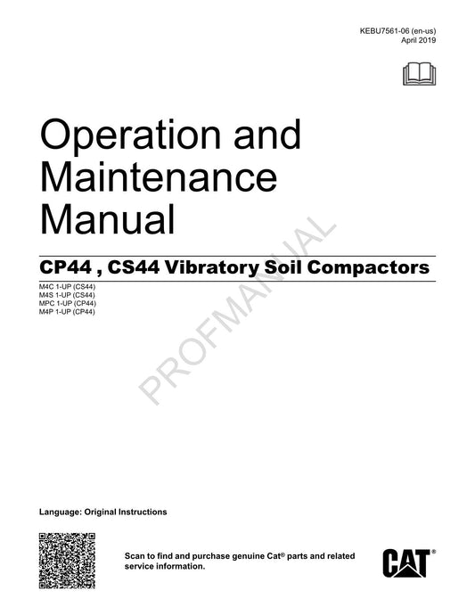 Caterpillar CP44 CS44 Vibratory Soil Compactor Operators Maintenance Manual