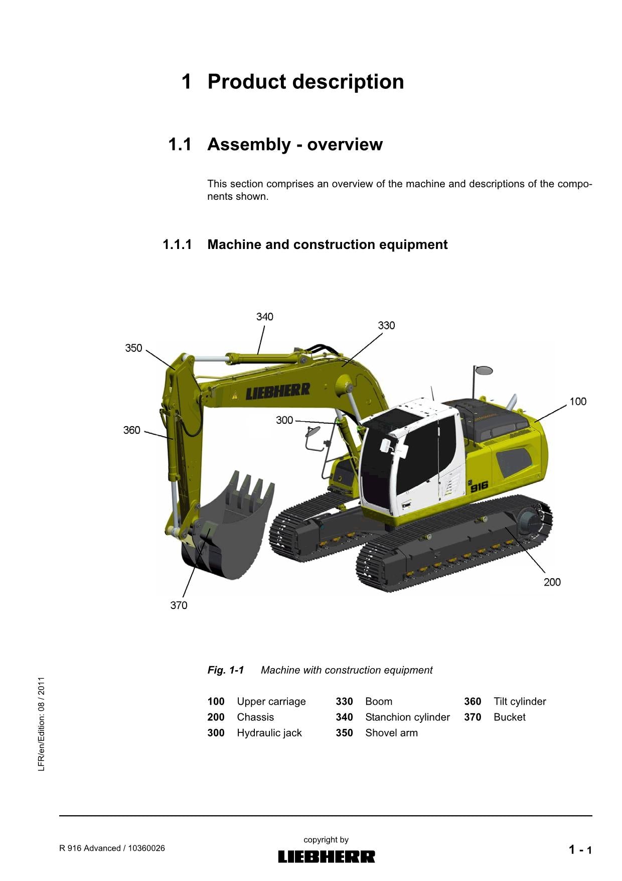 Manuel d'utilisation de la pelle Liebherr R916 Advanced, numéro de série 31150