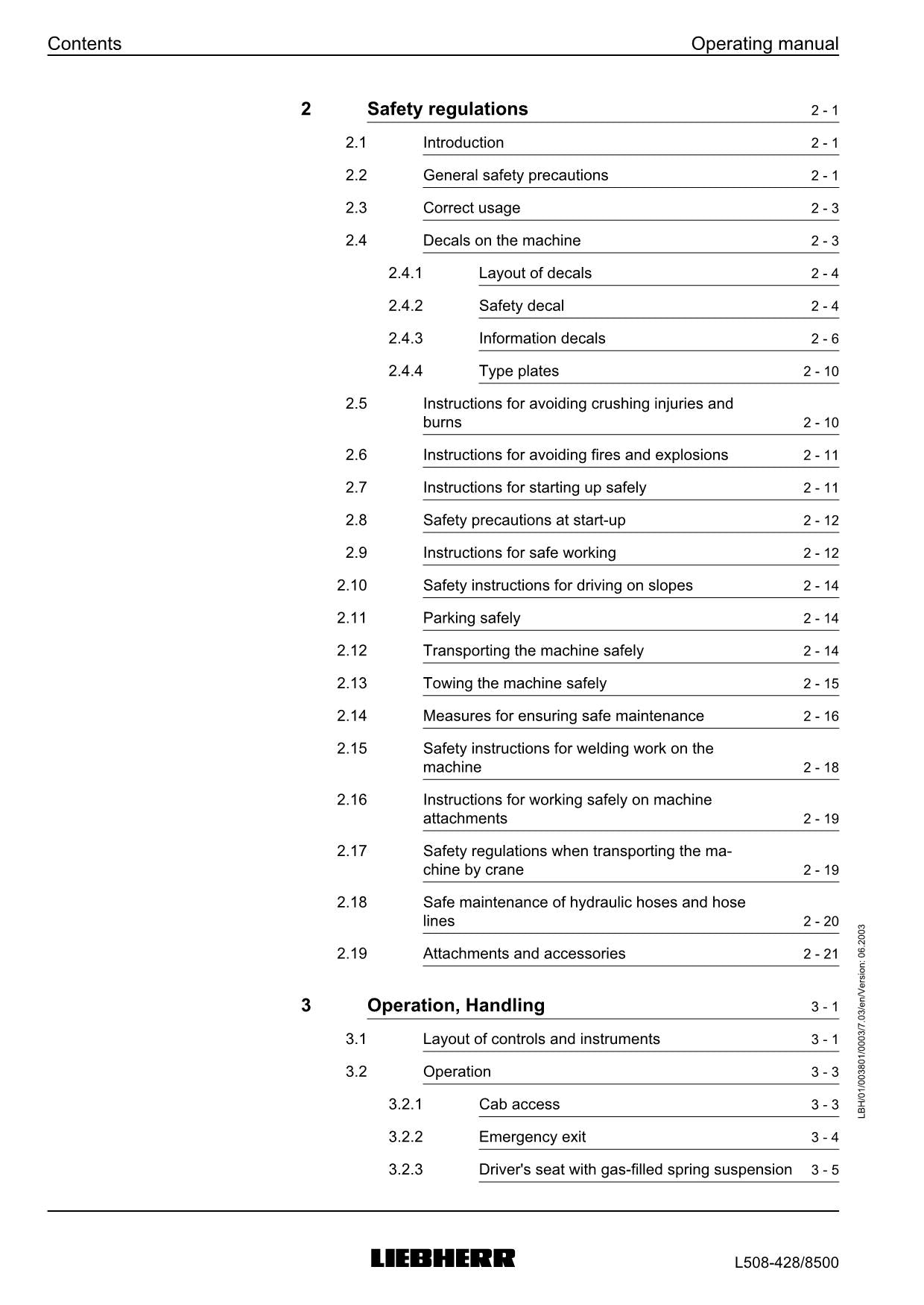 Liebherr L508 Stereo Wheel Loader Operators manual