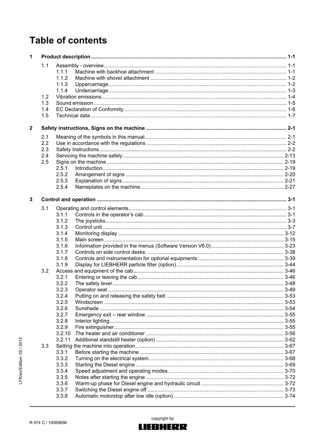 Liebherr R974 C Excavator Operators manual