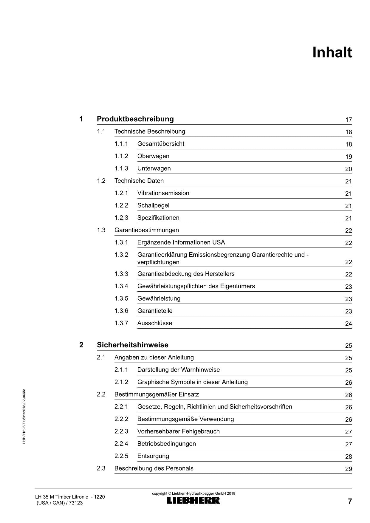 Liebherr LH35 M TimbeRLitronic Materialumschlaggerät Betriebsanleitung 1220 USA