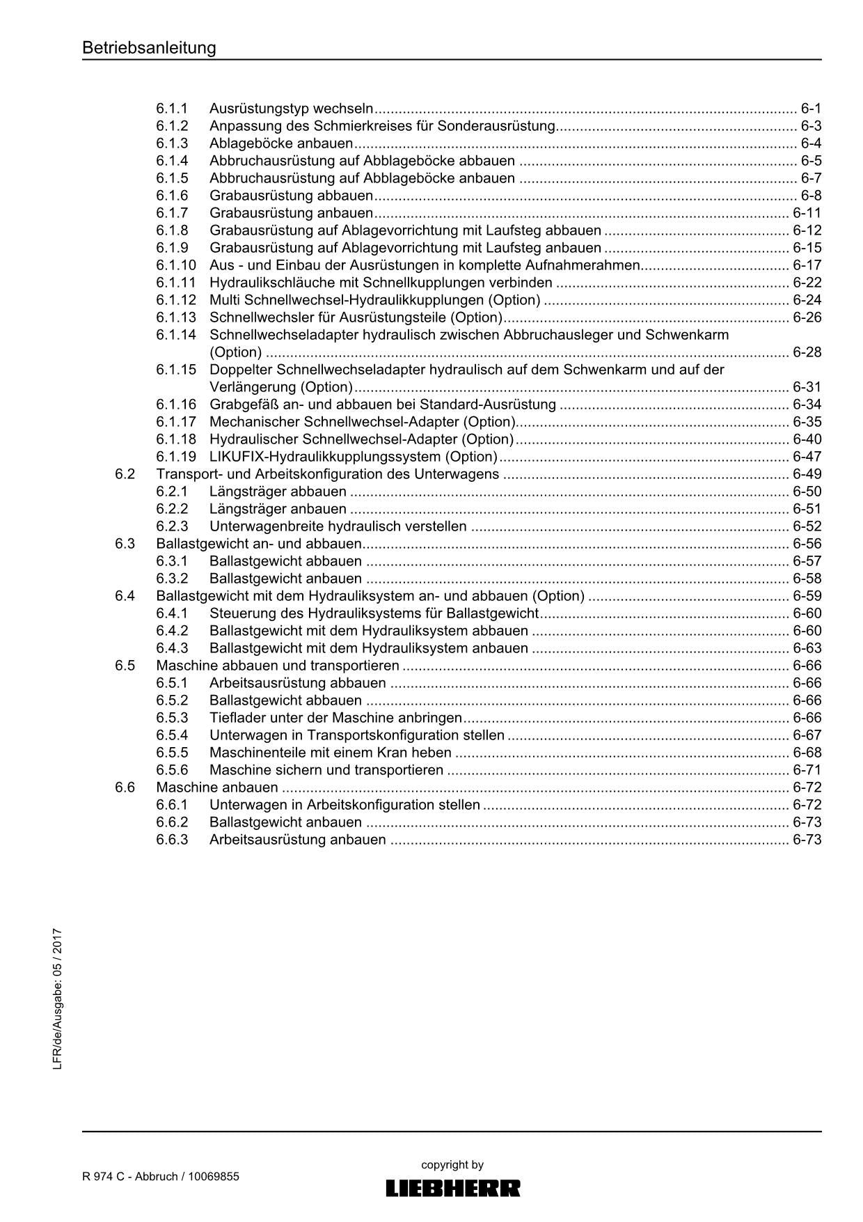 Liebherr R974 C Abbruch Hydraulikbagger Betriebsanleitung