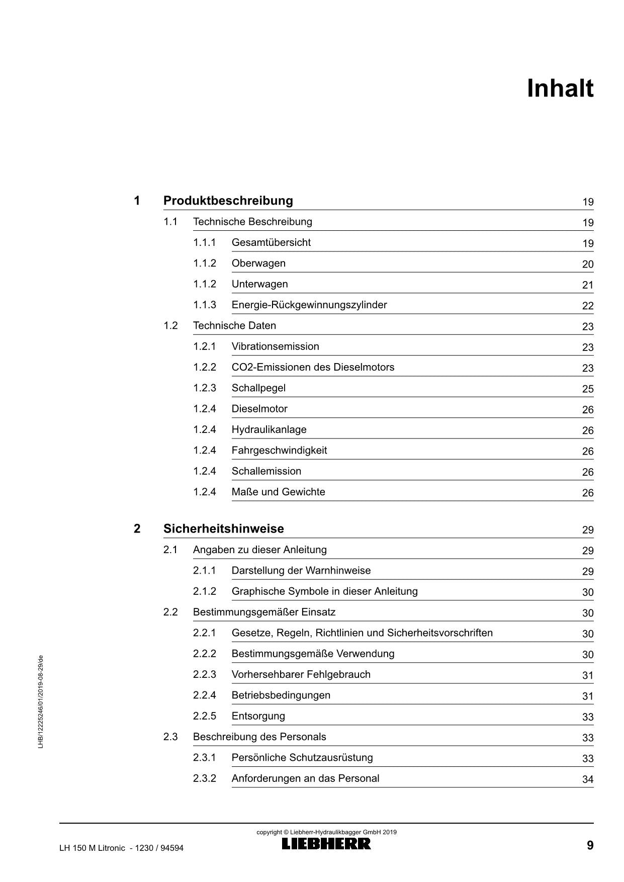 Liebherr LH150 M Litronic Materialumschlaggerät Betriebsanleitung 2019