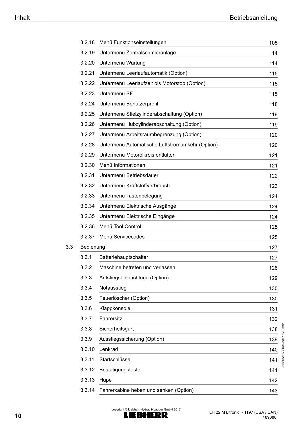 Liebherr LH22 M Litronic Materialumschlaggerät Betriebsanleitung Typ 1197 USA