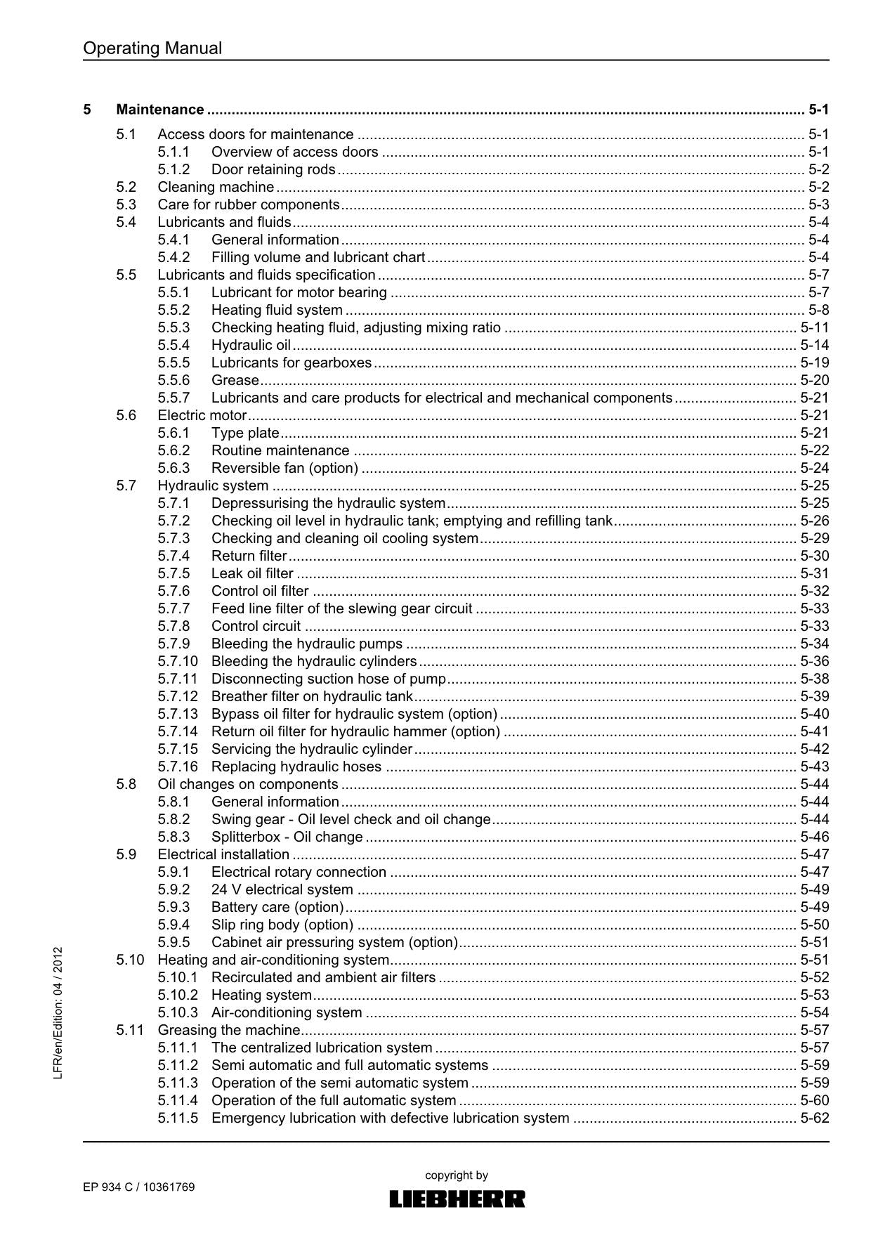 Liebherr EP934 C Excavator Operators manual