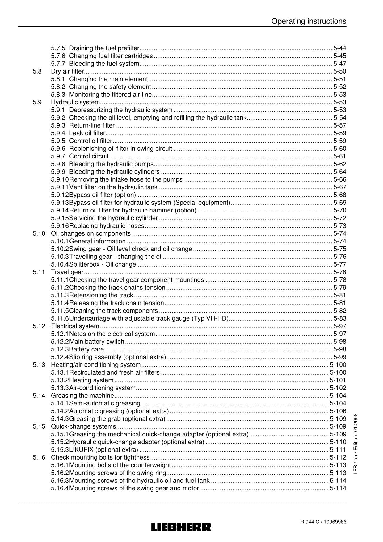 Liebherr R944 C Excavator Operators manual serial 16469