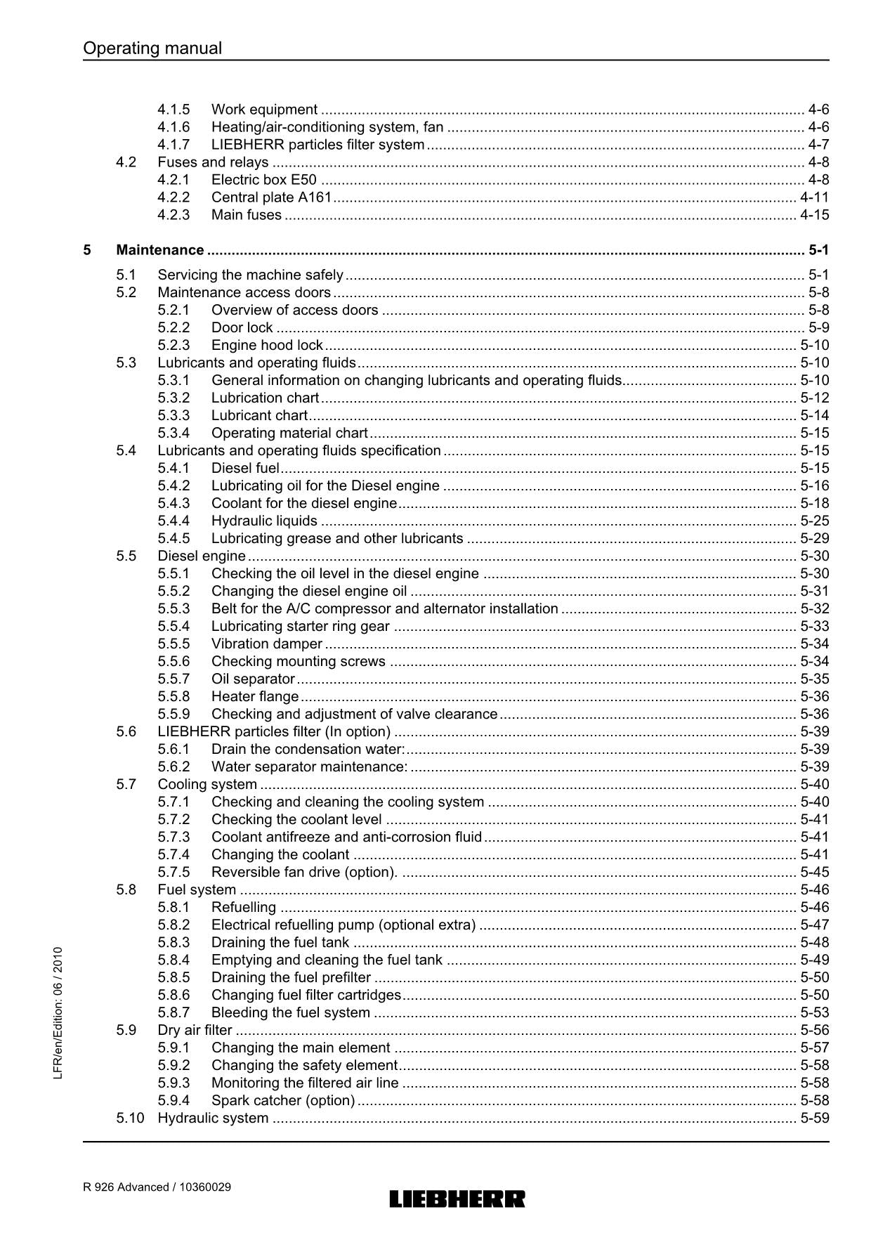 Liebherr R926 Advanced Excavator Operators manual serial 27692