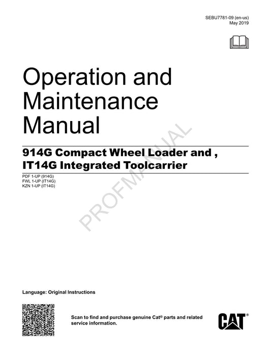 Caterpillar 914G Wheel Loader IT14G Integrated Toolcarrier Operators Manual