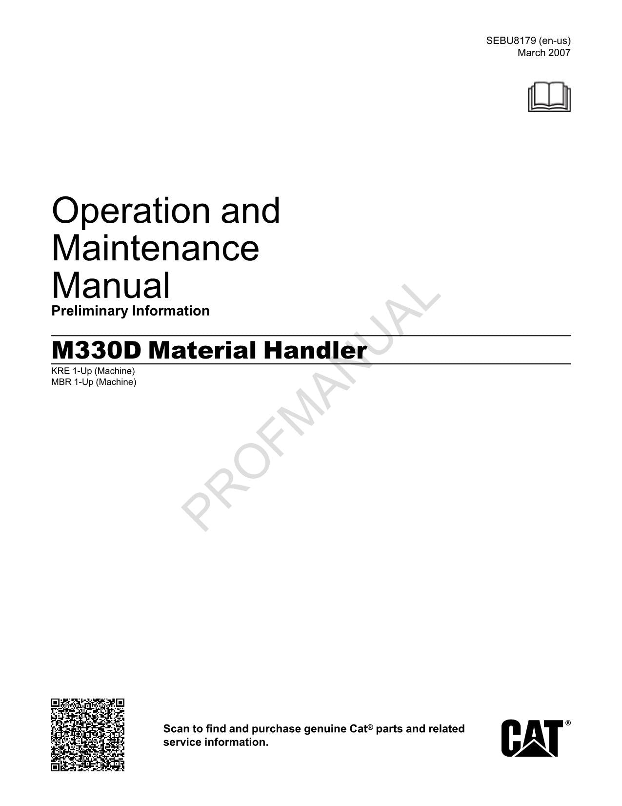 Wartungshandbuch für den Bediener des Materialtransporters Caterpillar M330D