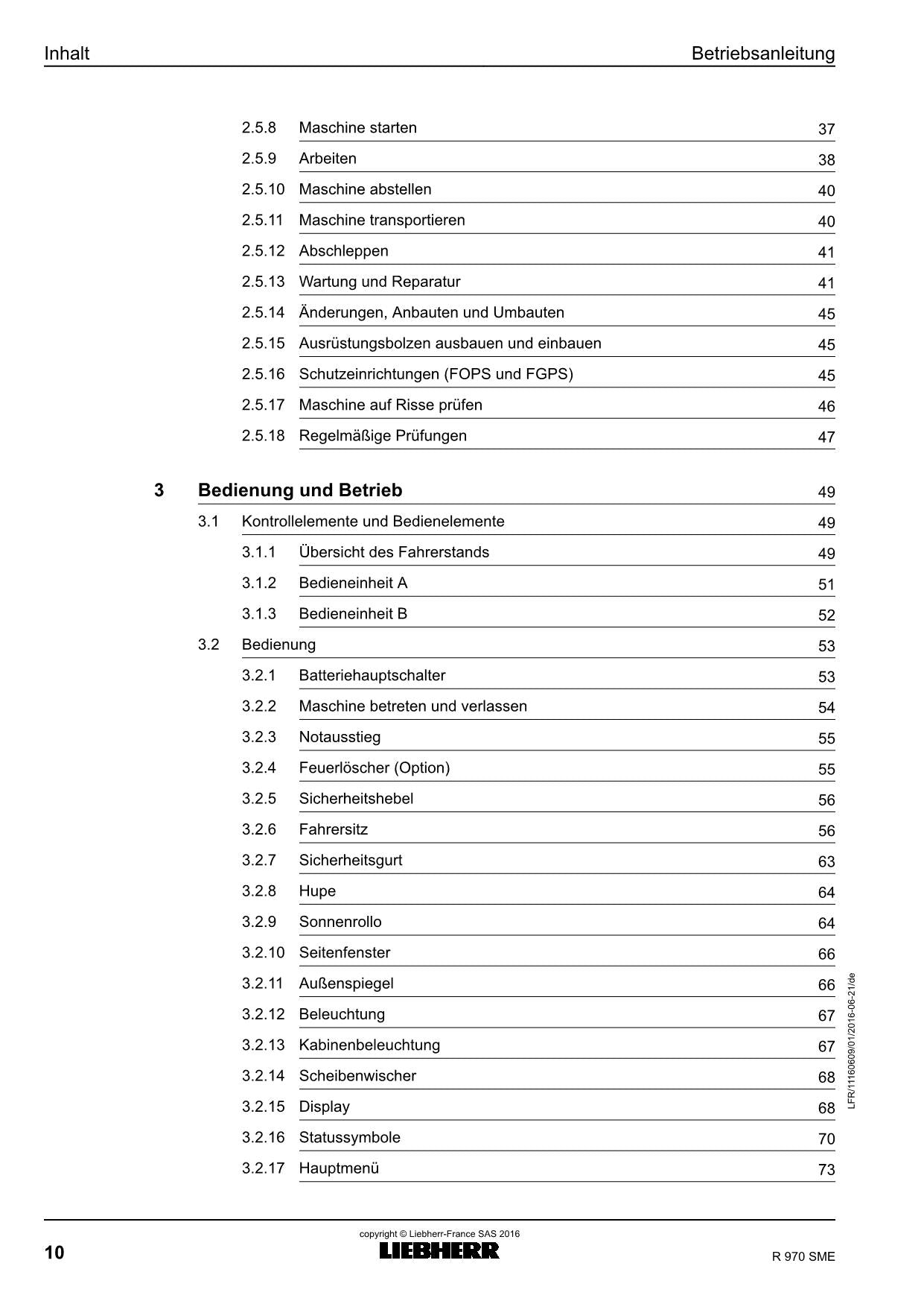 Liebherr R970 SME Hydraulikbagger Betriebsanleitung ser 37816