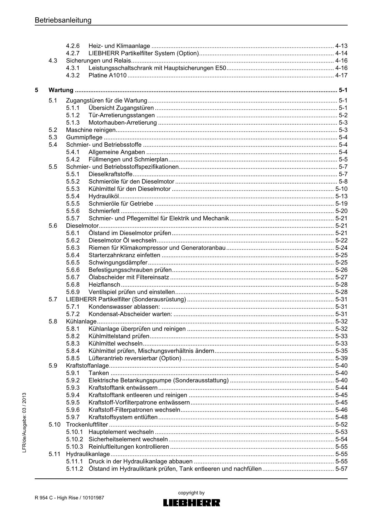 Liebherr R954 C High Rise Hydraulikbagger Betriebsanleitung
