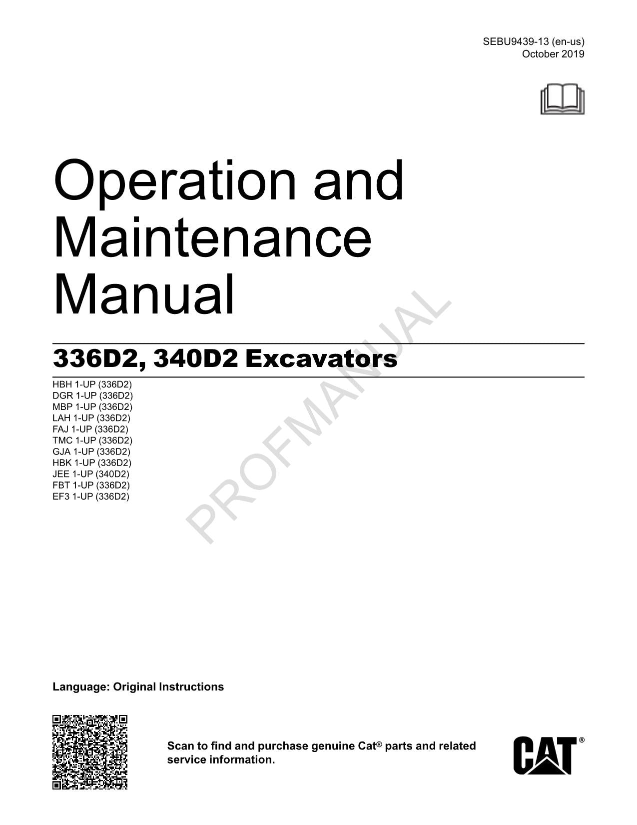 Wartungshandbuch für Baggerbetreiber Caterpillar 336D2 340D2