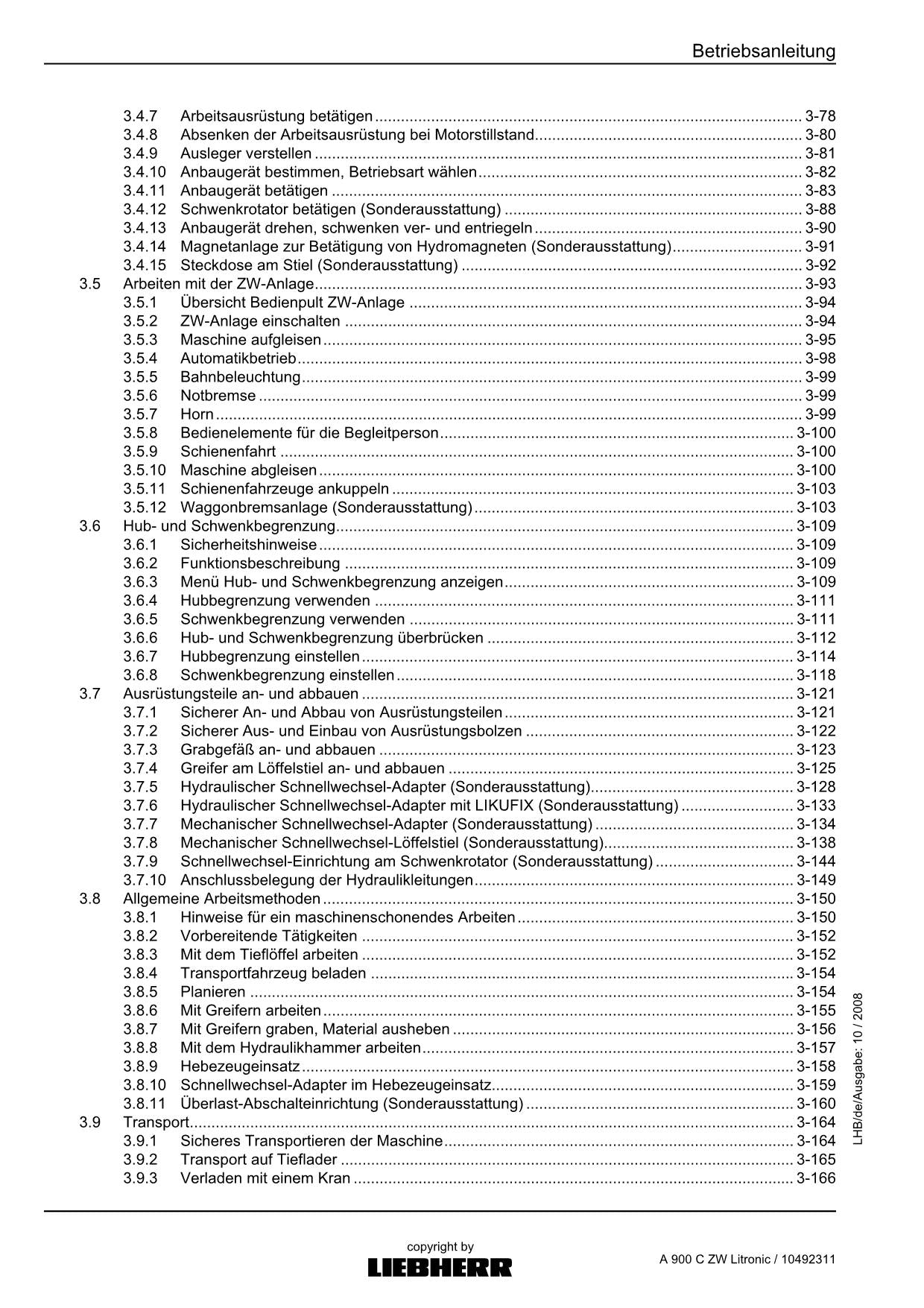 Liebherr A900 C ZW Litronic Hydraulikbagger Betriebsanleitung ser 37728