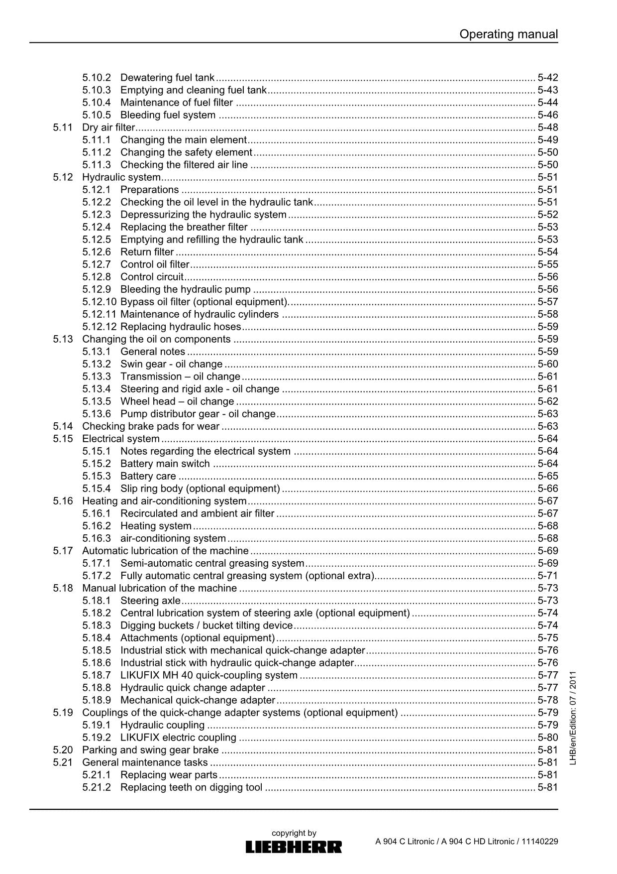 Liebherr A904 C Litronic A904 C HD Litronic Excavator Operators manual