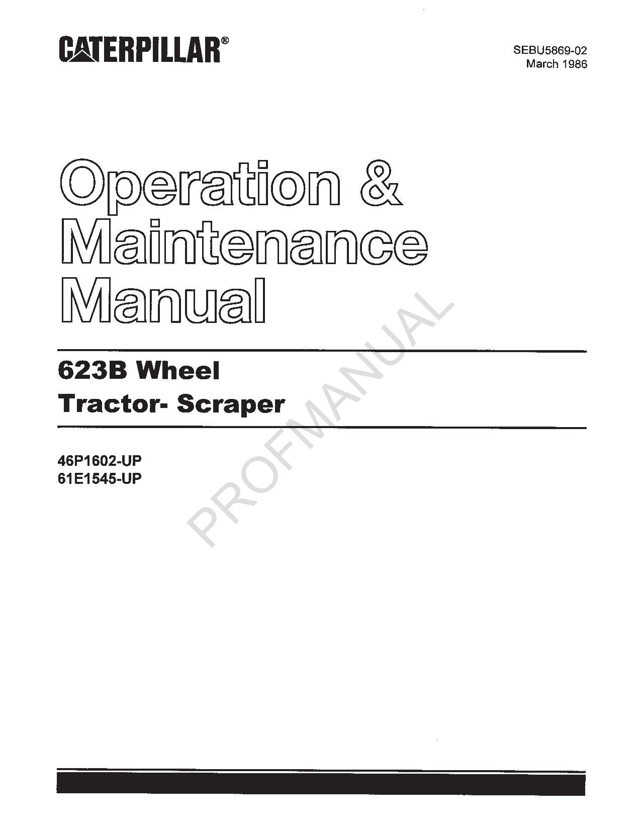 Caterpillar 623B Wheel Tractor Scraper Operiation Operators Maintenance Manual