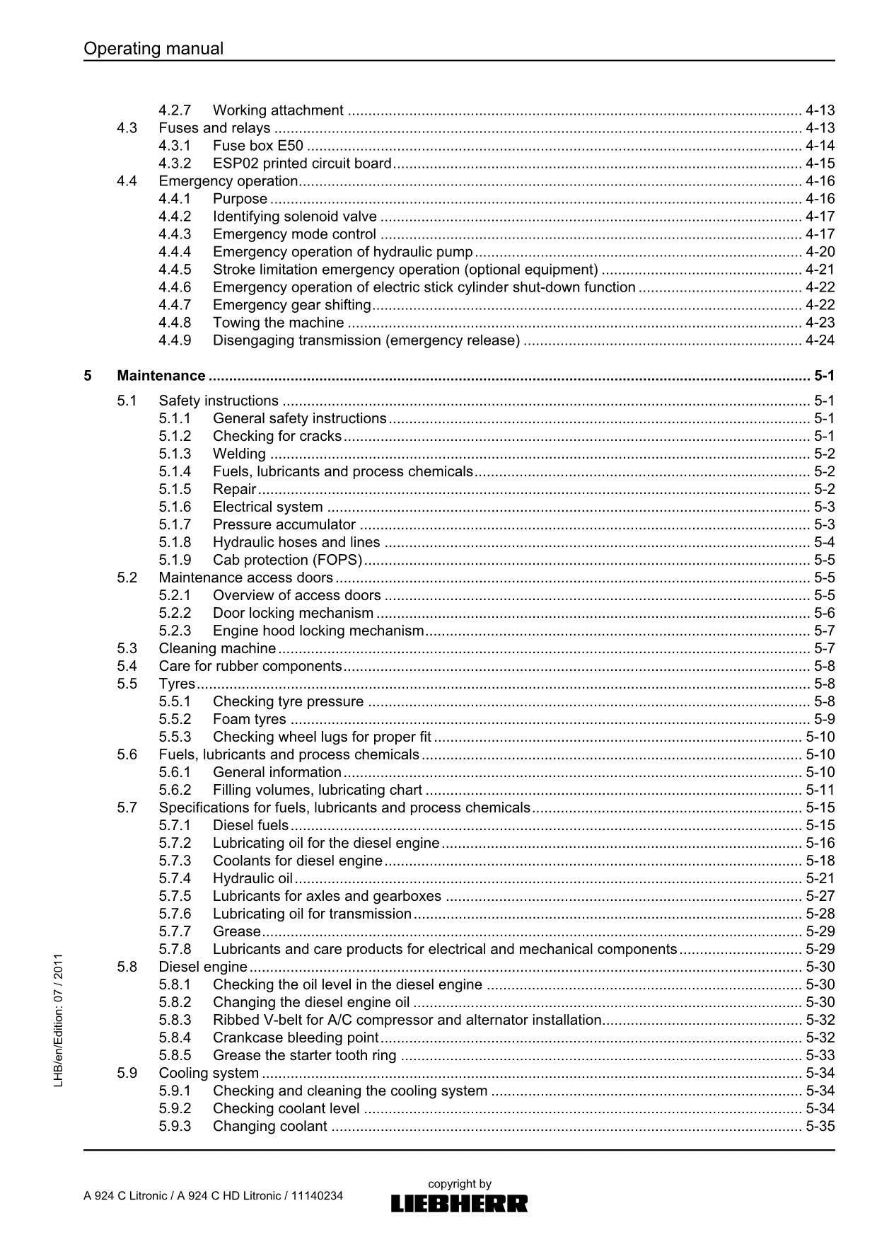 Liebherr A924 C Litronic A924 C HD Litronic Excavator Operators manual