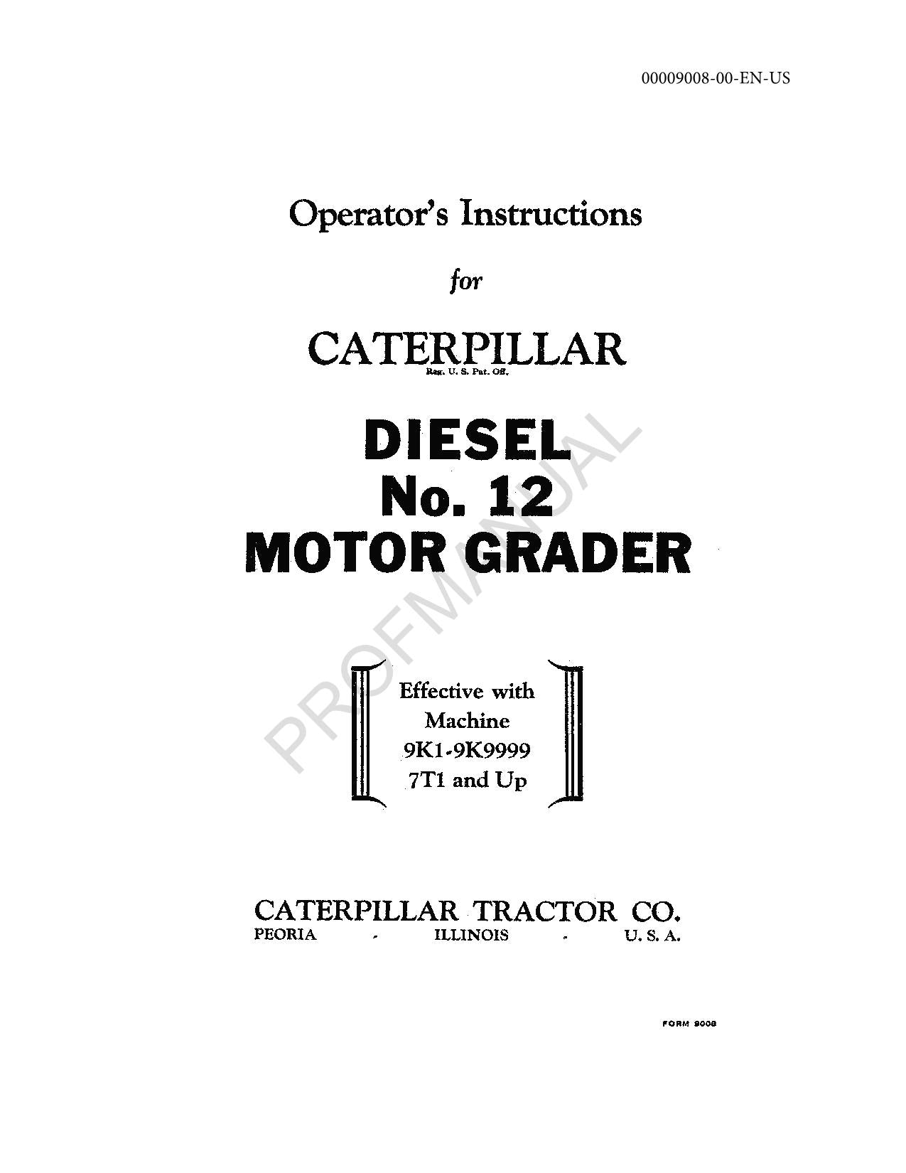 Manuel d'entretien de la niveleuse Caterpillar Diesel 12