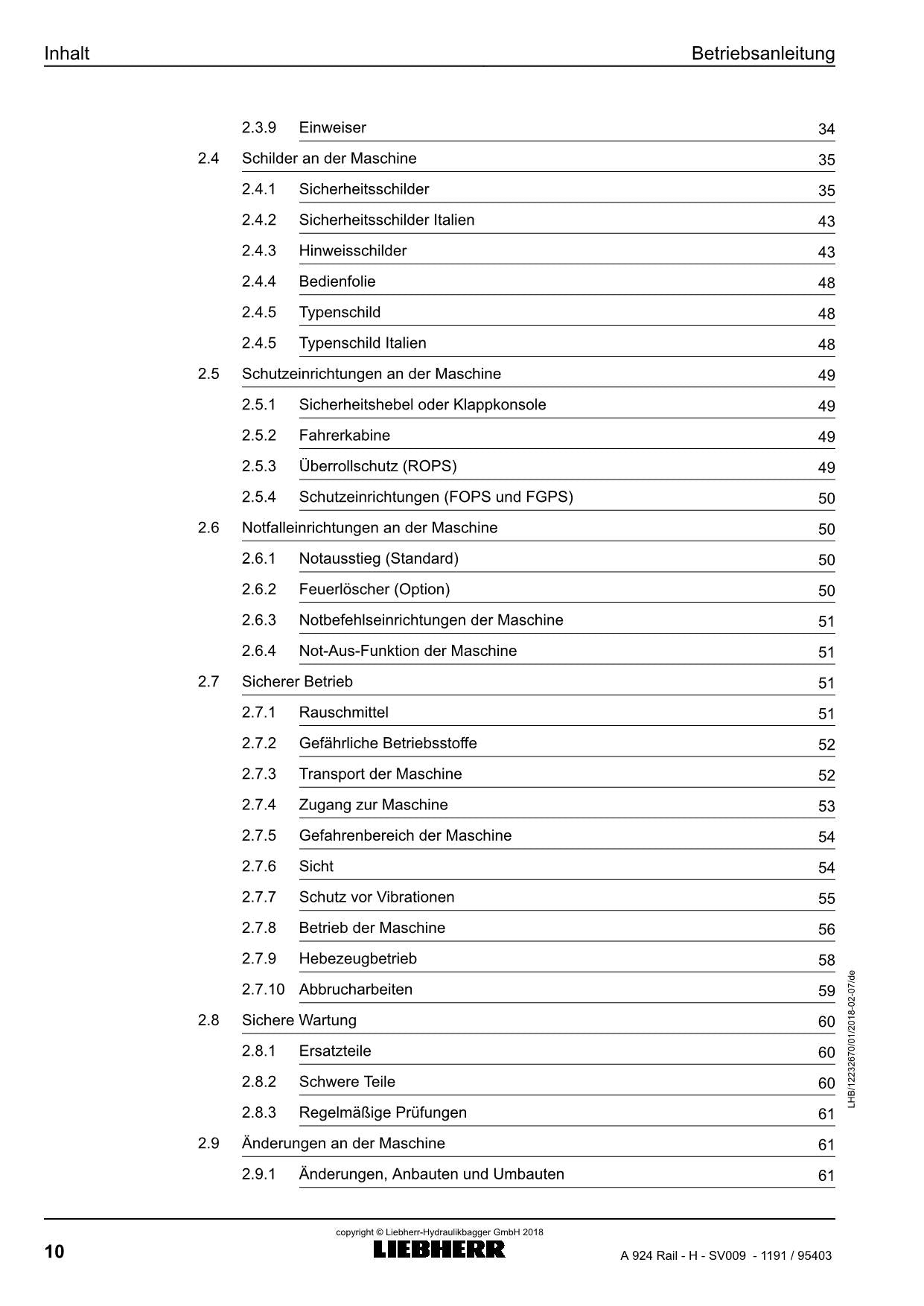 Liebherr A924 RaiL H SV009 Mobilbagger Betriebsanleitung