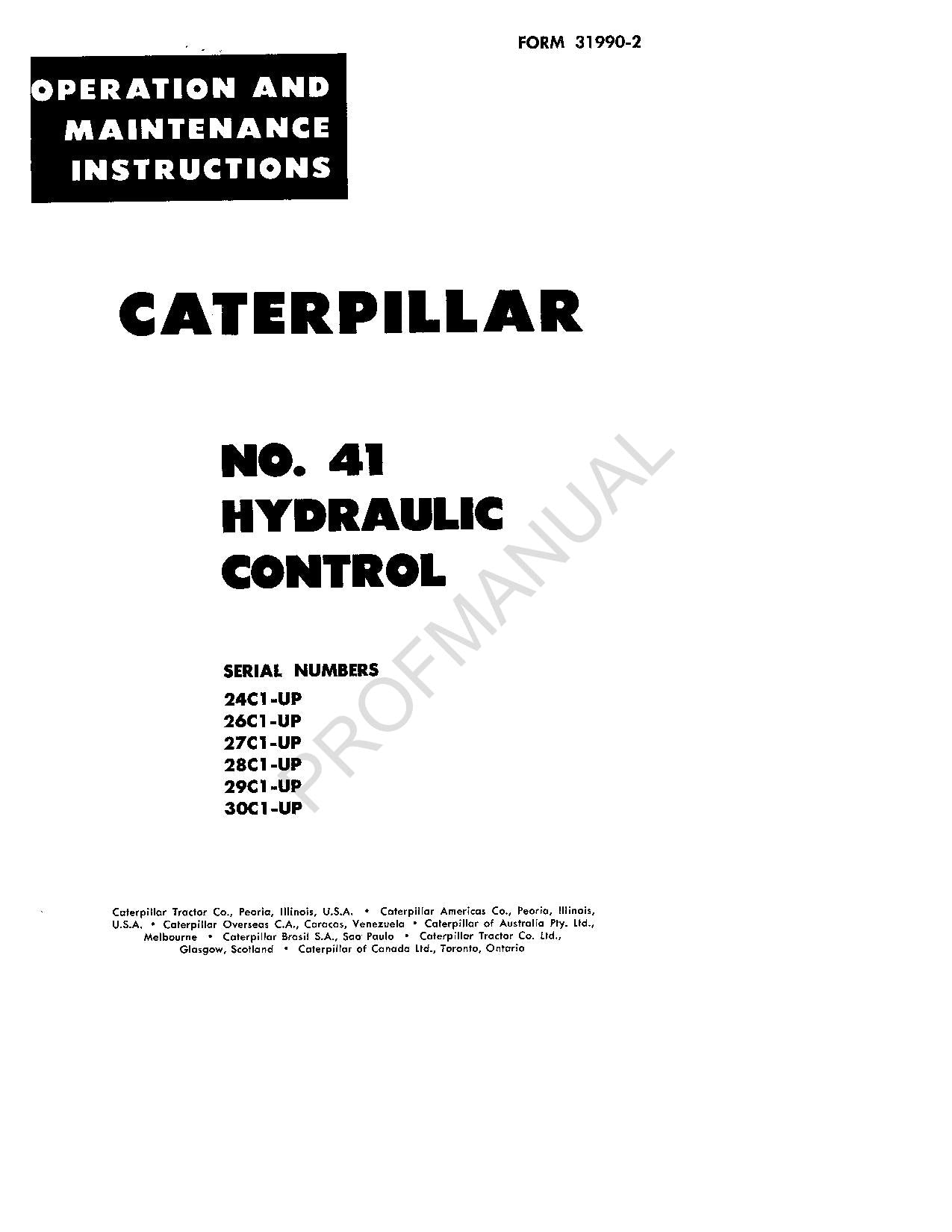 Manuel d'entretien des opérateurs de commandes hydrauliques Caterpillar 41