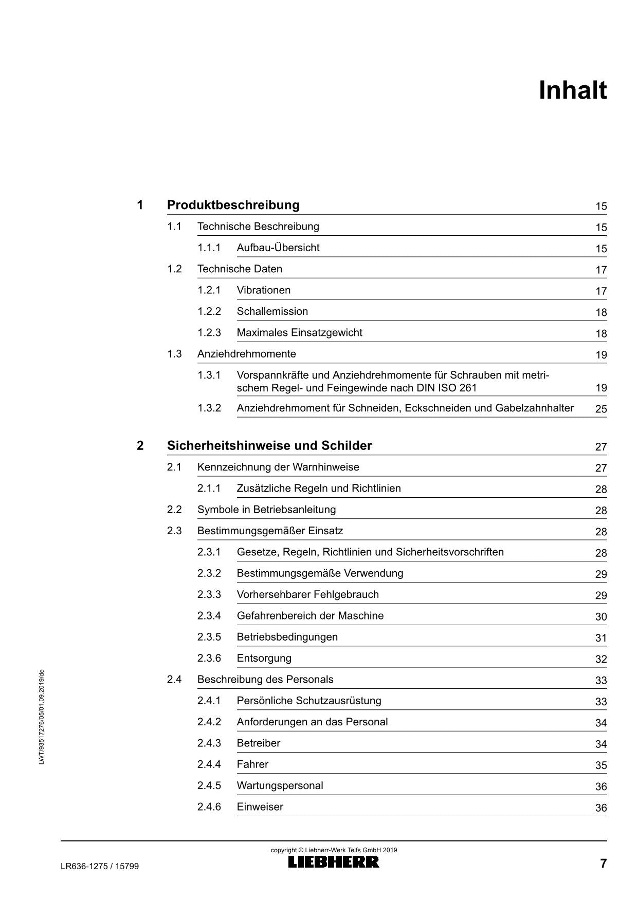 Liebherr LR636 Laderaupe Betriebsanleitung ser 15799