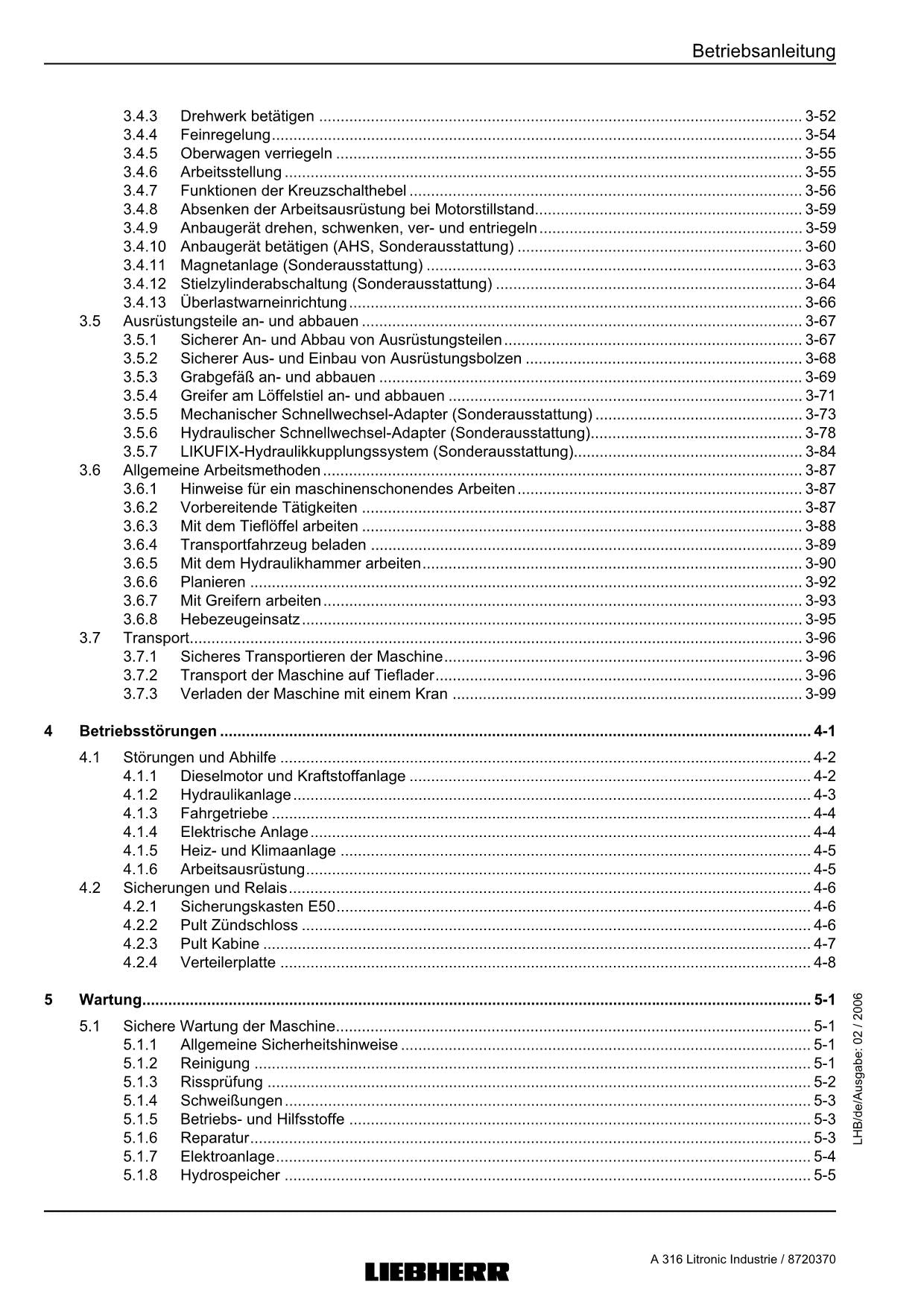 Liebherr A316 Litronic Industrie Hydraulikbagger Betriebsanleitung