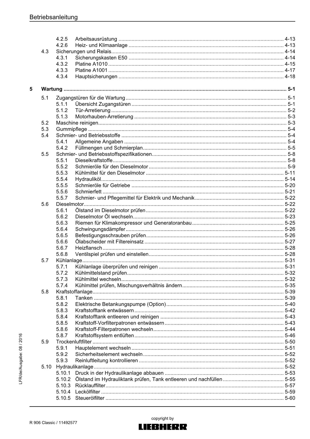 Liebherr R906 Classic Hydraulikbagger Betriebsanleitung 11492577