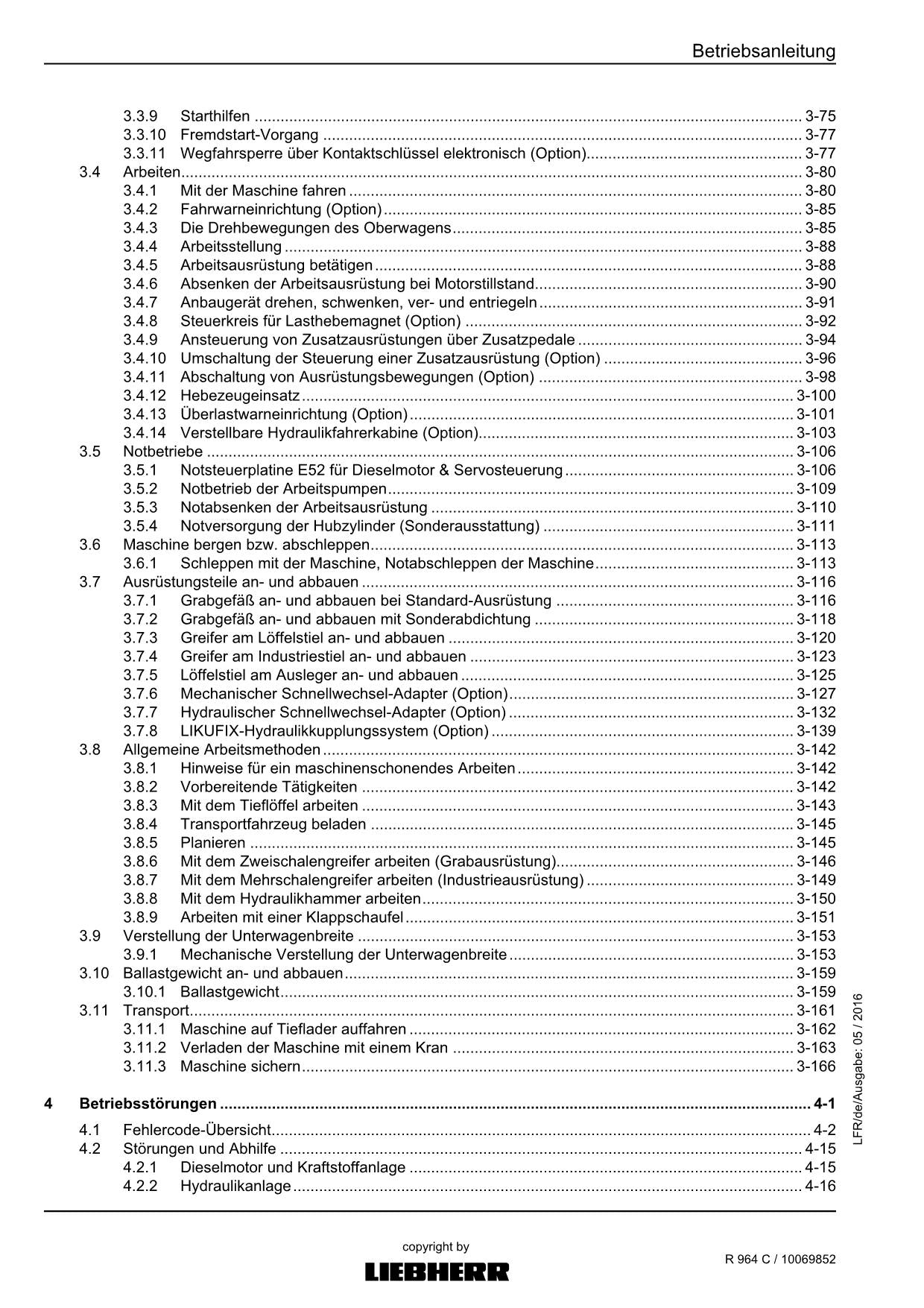 Liebherr R964 C Hydraulikbagger Betriebsanleitung