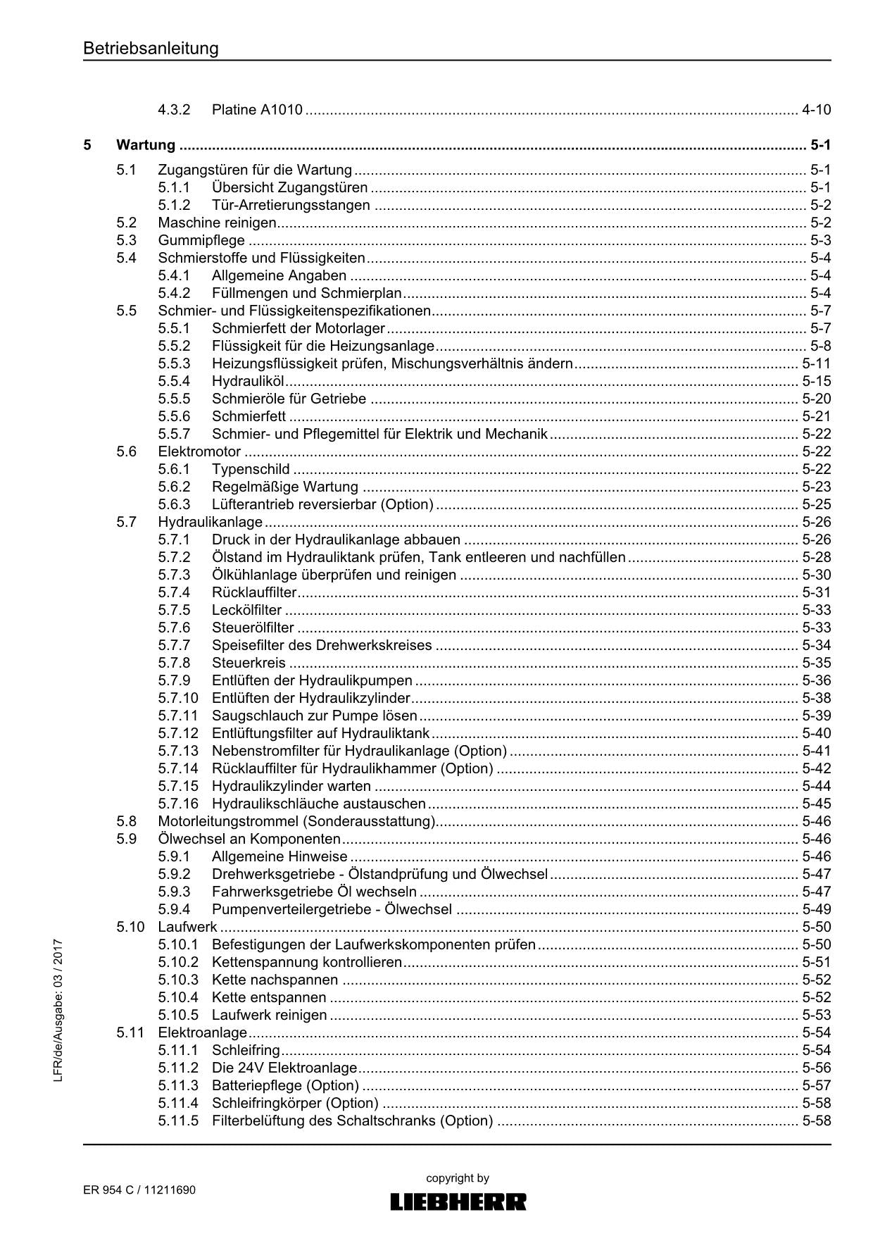 Liebherr ER954 C Hydraulikbagger Betriebsanleitung 2017
