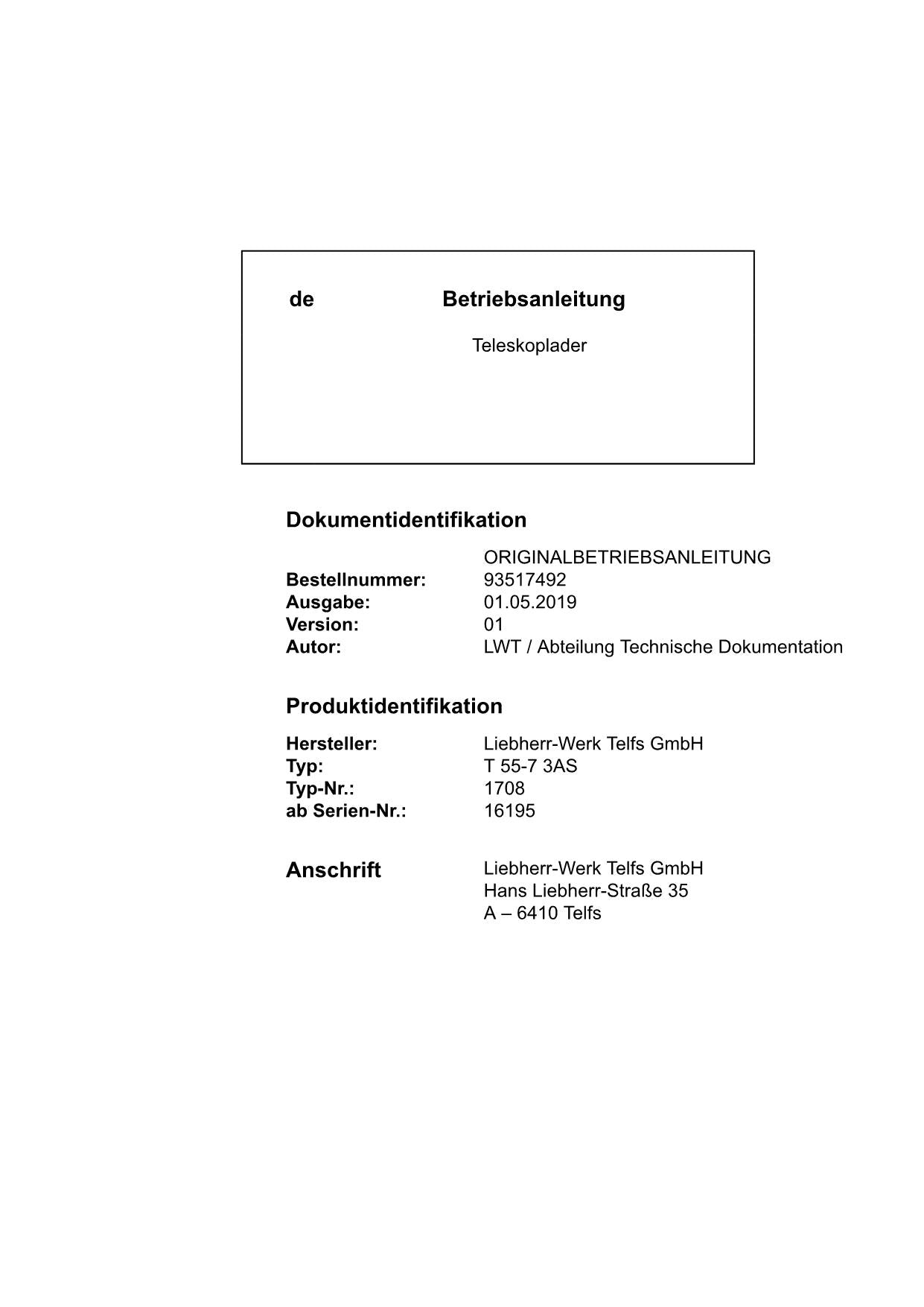 Liebherr T55-7 3AS Teleskoplader Betriebsanleitung