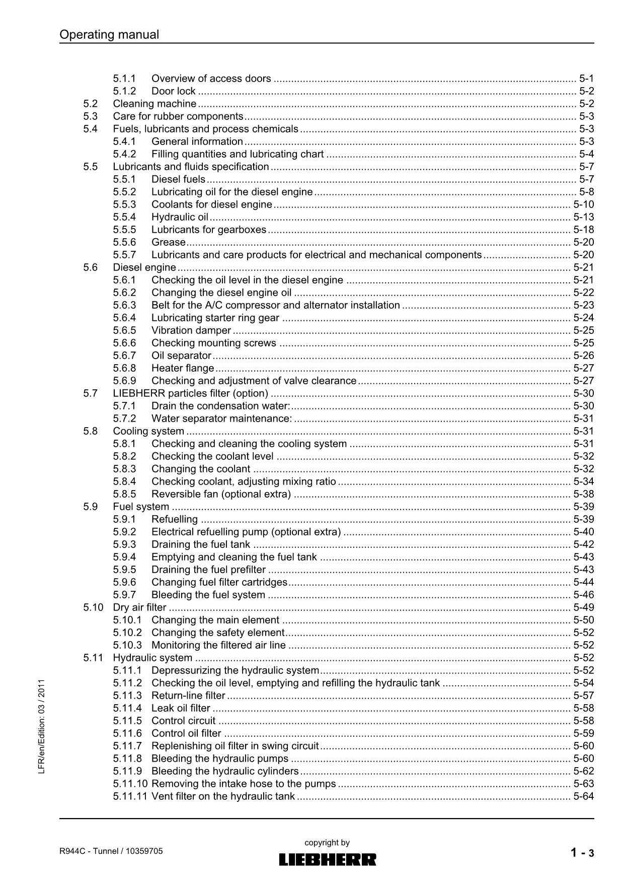 Liebherr R944 C Tunnel Excavator Operators manual serial 31173