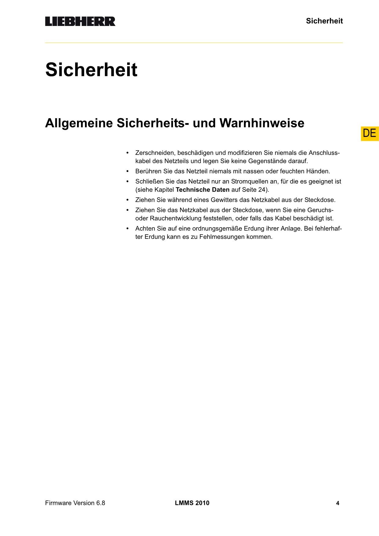 Liebherr LMMS 2010 Universelles portables Mess-System Bedienungsanleitung