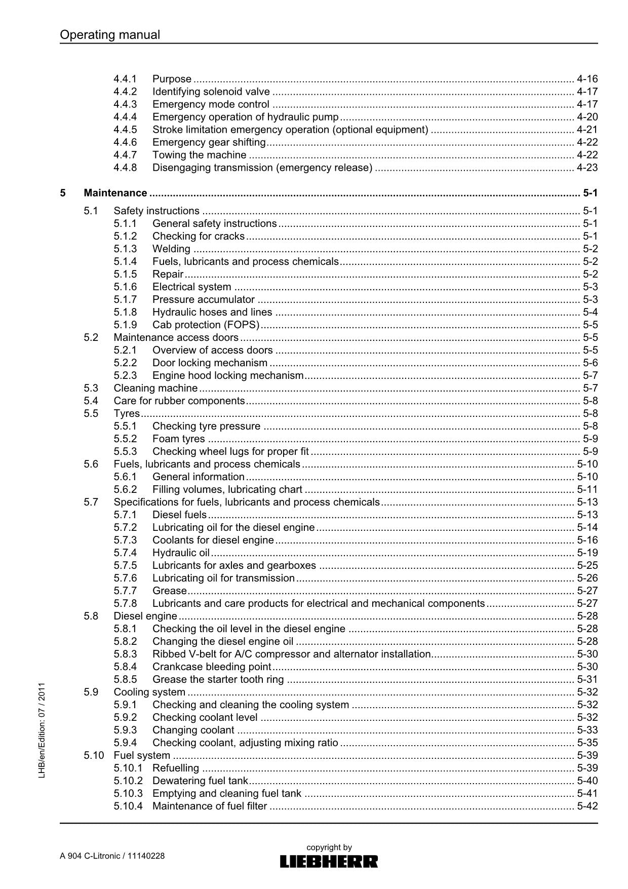 Liebherr A904 C-Litronic Excavator Operators manual serial 1005