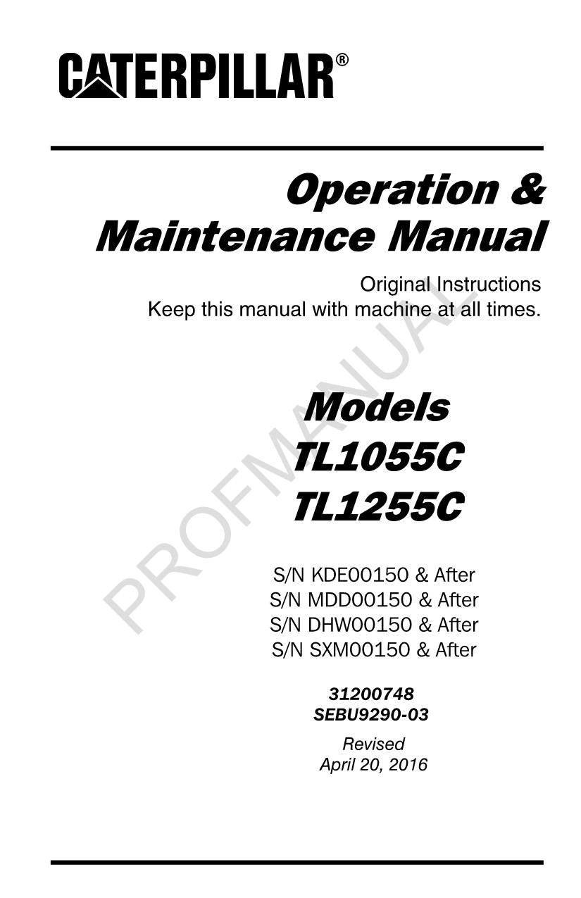 Manuel d'utilisation du chariot télescopique Caterpillar TL1055C TL1255C DHW00150-99999