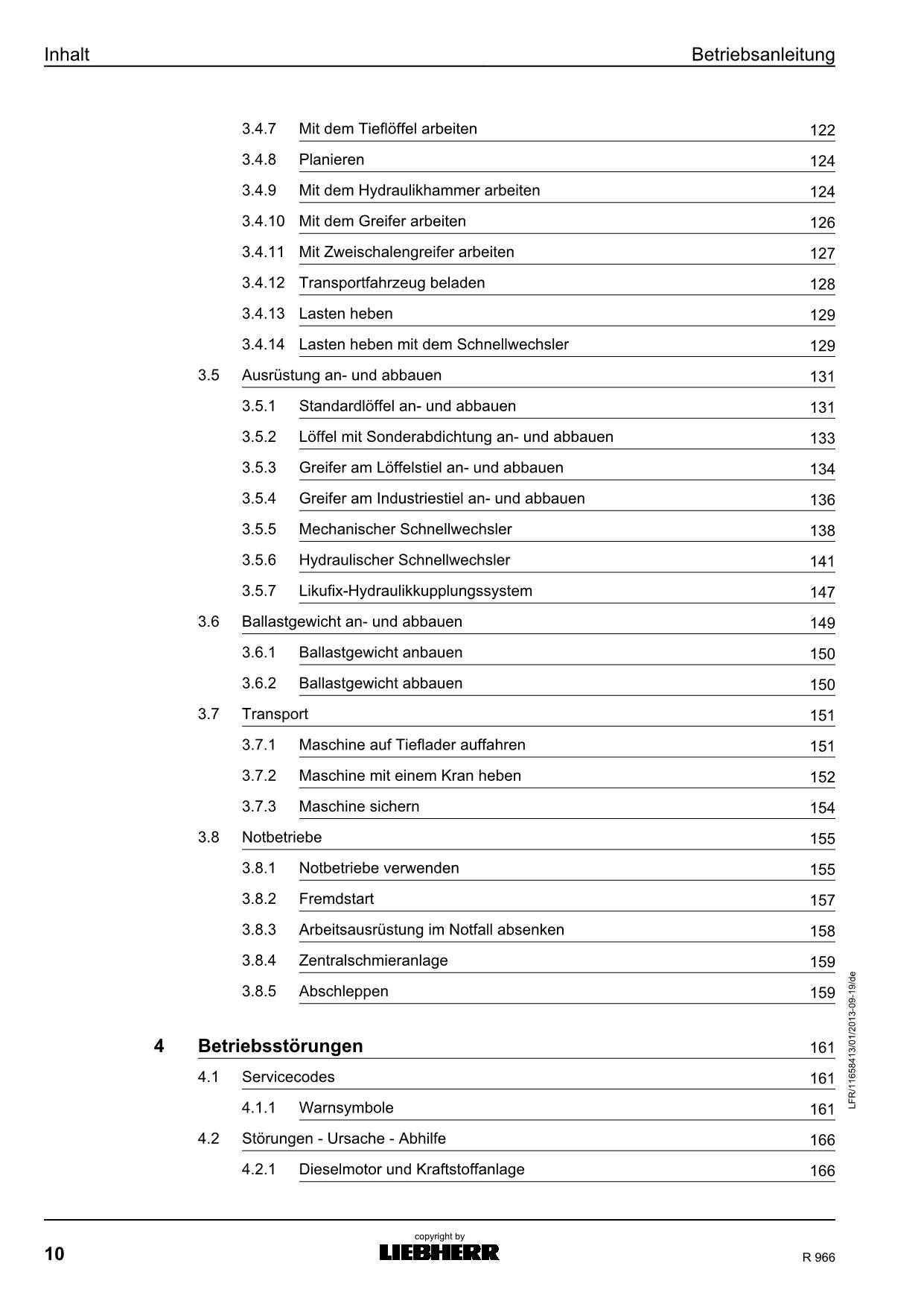 Liebherr R966 Hydraulikbagger Betriebsanleitung 1427; 37620