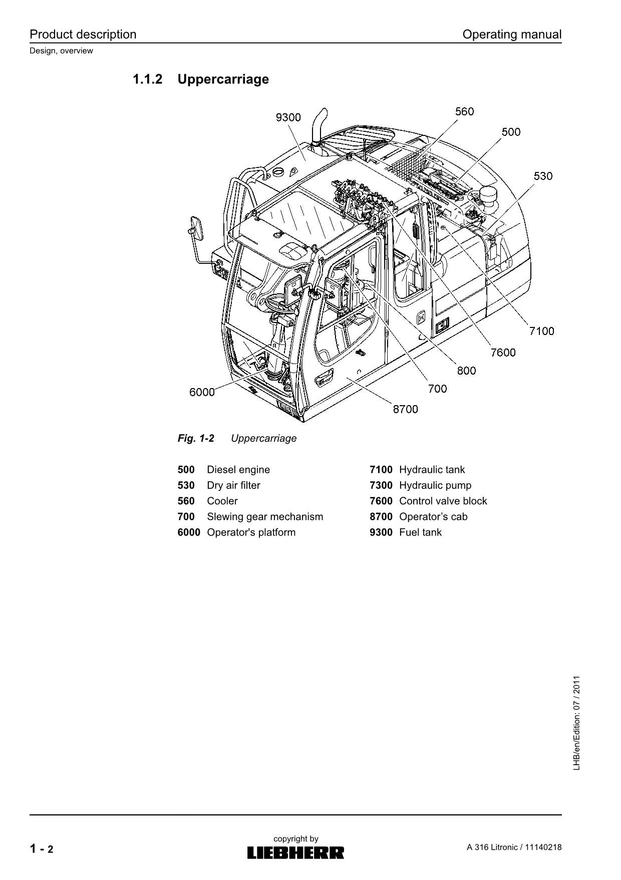 Liebherr A316 Litronic Excavator Operators manual