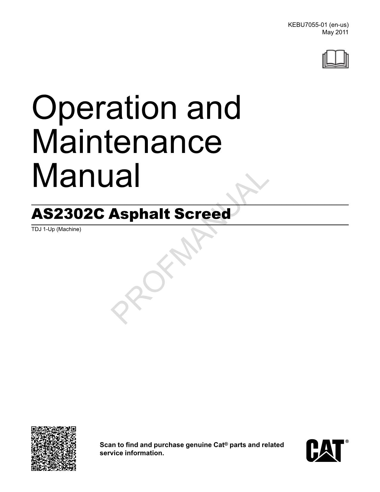 Caterpillar AS2302C Asphalt Screed Operators Maintenance Manual