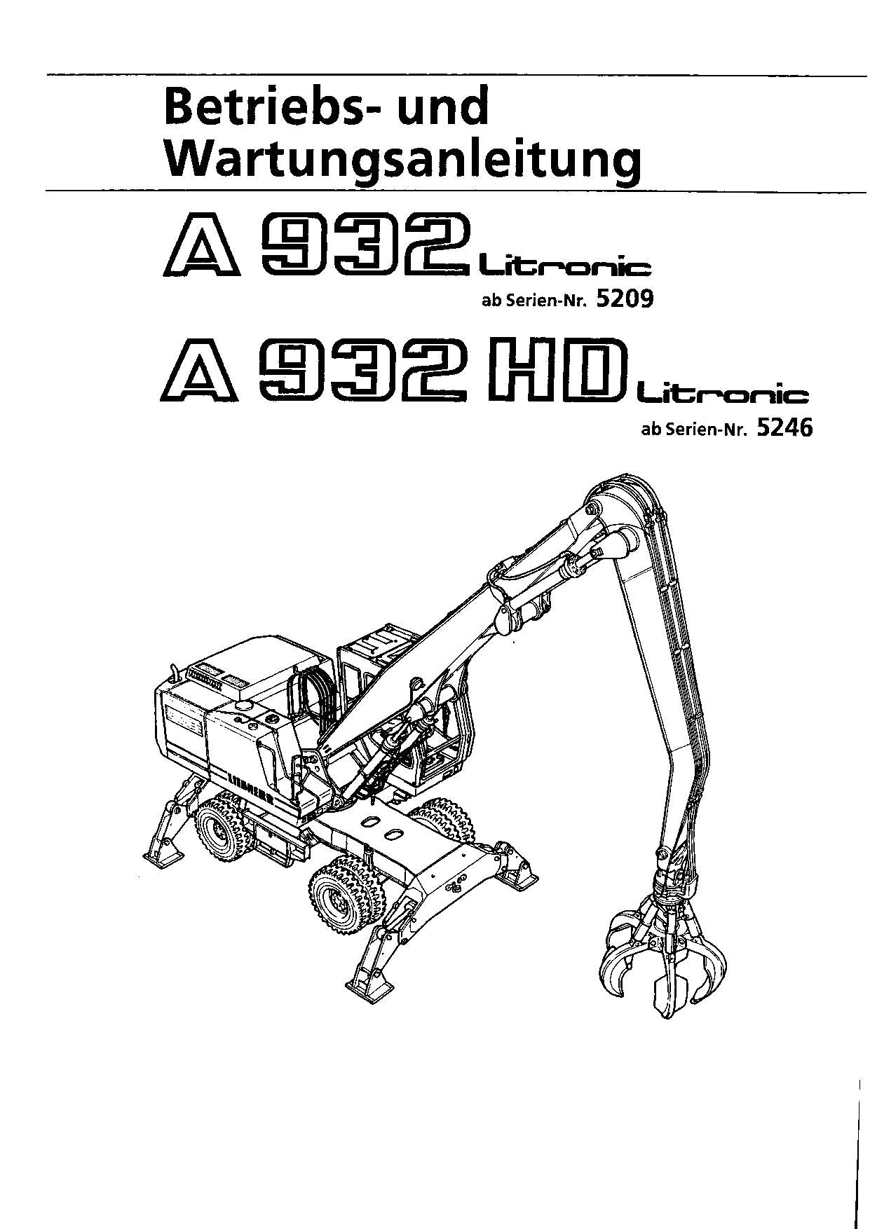 Liebherr A932 A932 HD Litronic Bagger Betriebsanleitung Wartungsanleitung