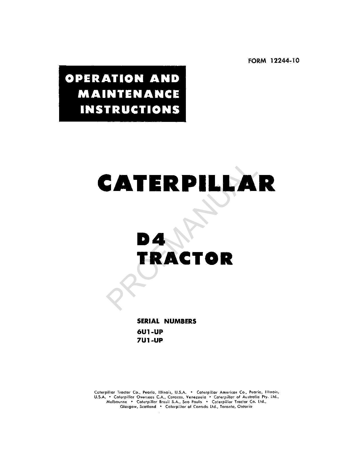 Manuel d'entretien du tracteur Caterpillar D4 00012244FR-CA