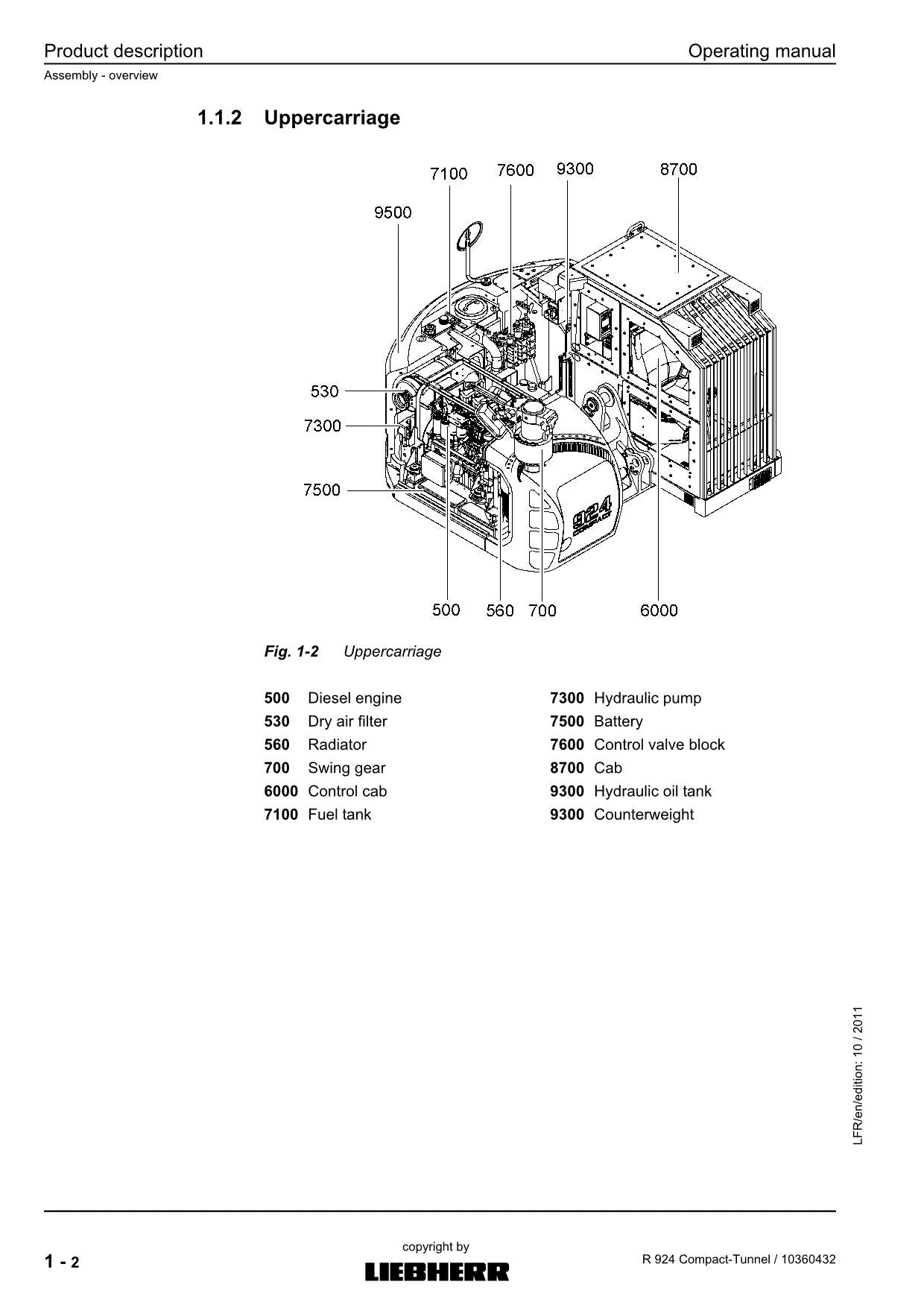 Manuel d'utilisation de la pelle compacte pour tunneliers Liebherr R924, numéro de série 31199