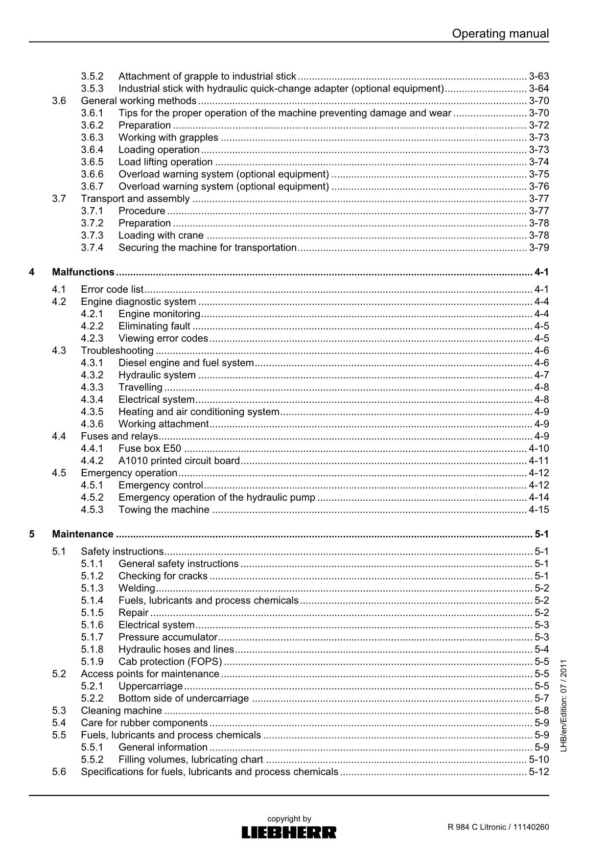 Liebherr R984 C Litronic Excavator Operators manual